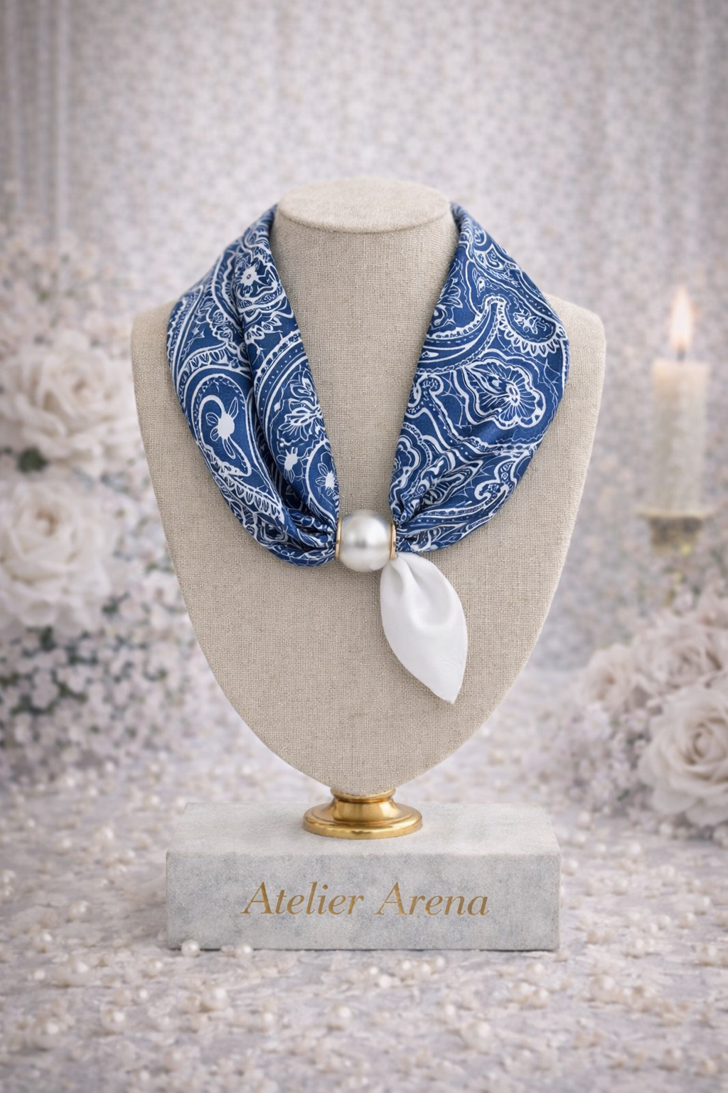 Blue Scarf with Pearl