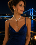 Long Pearl Necklace with Crystal Slide - Y-Necklace