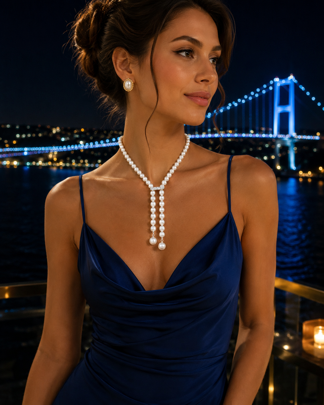 Long Pearl Necklace with Crystal Slide - Y-Necklace