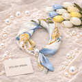 Blue-Yellow Scarf with Floral Motif and Pearl Necklace - Bundle
