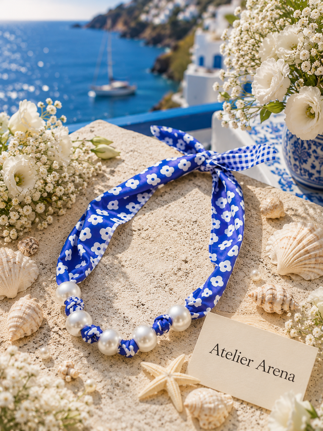 Blauwe Bloemen Parel Ketting
