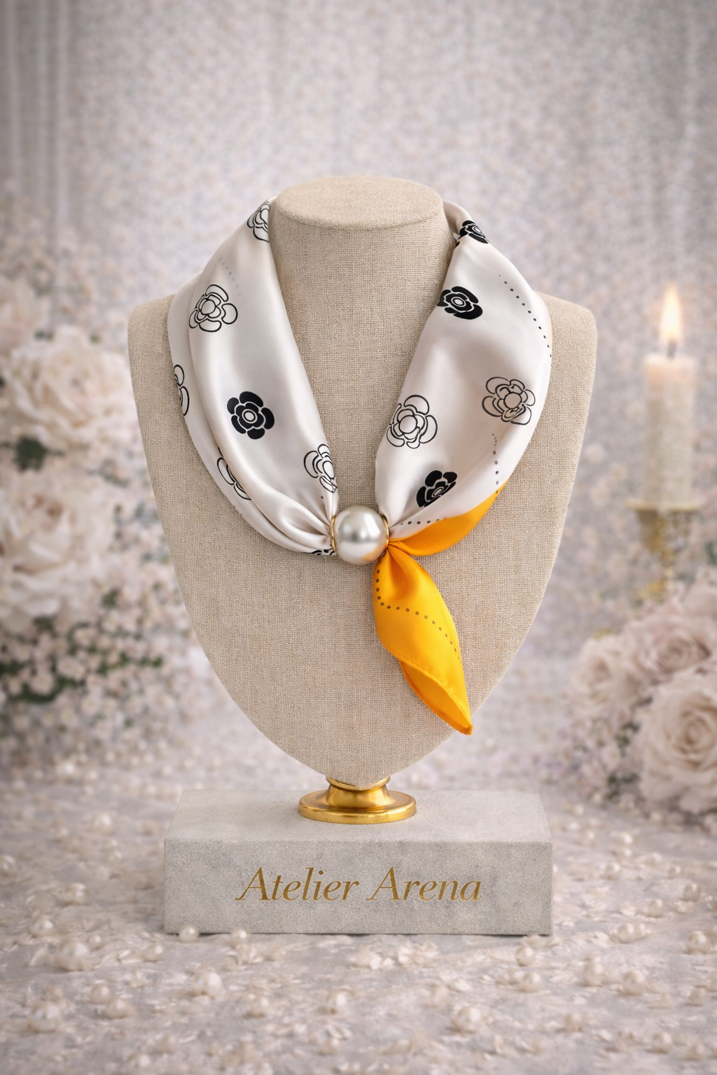 Camellia Scarf with Yellow Accent
