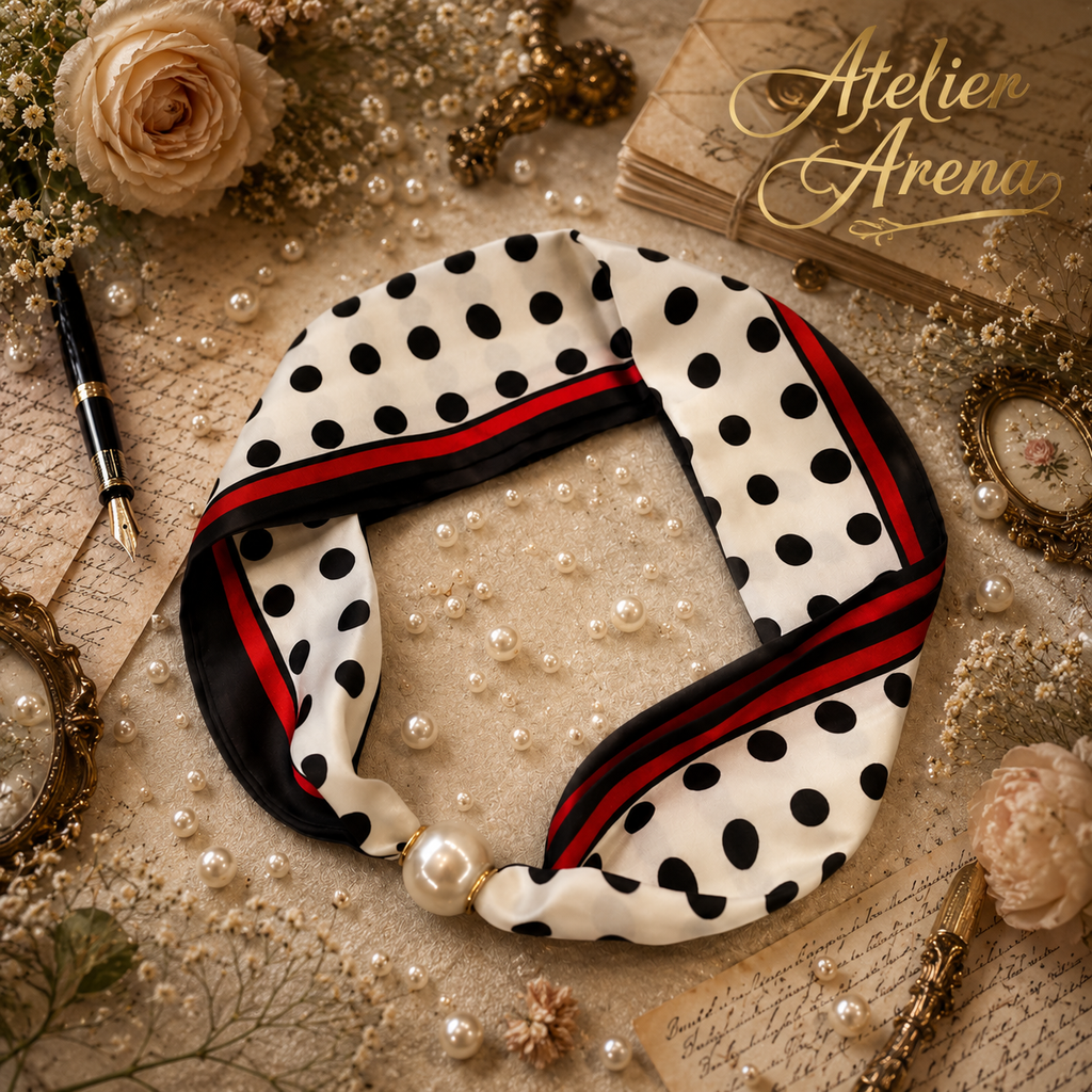 Luxury Polkadot Scarf with Magnetic Pearl Clasp