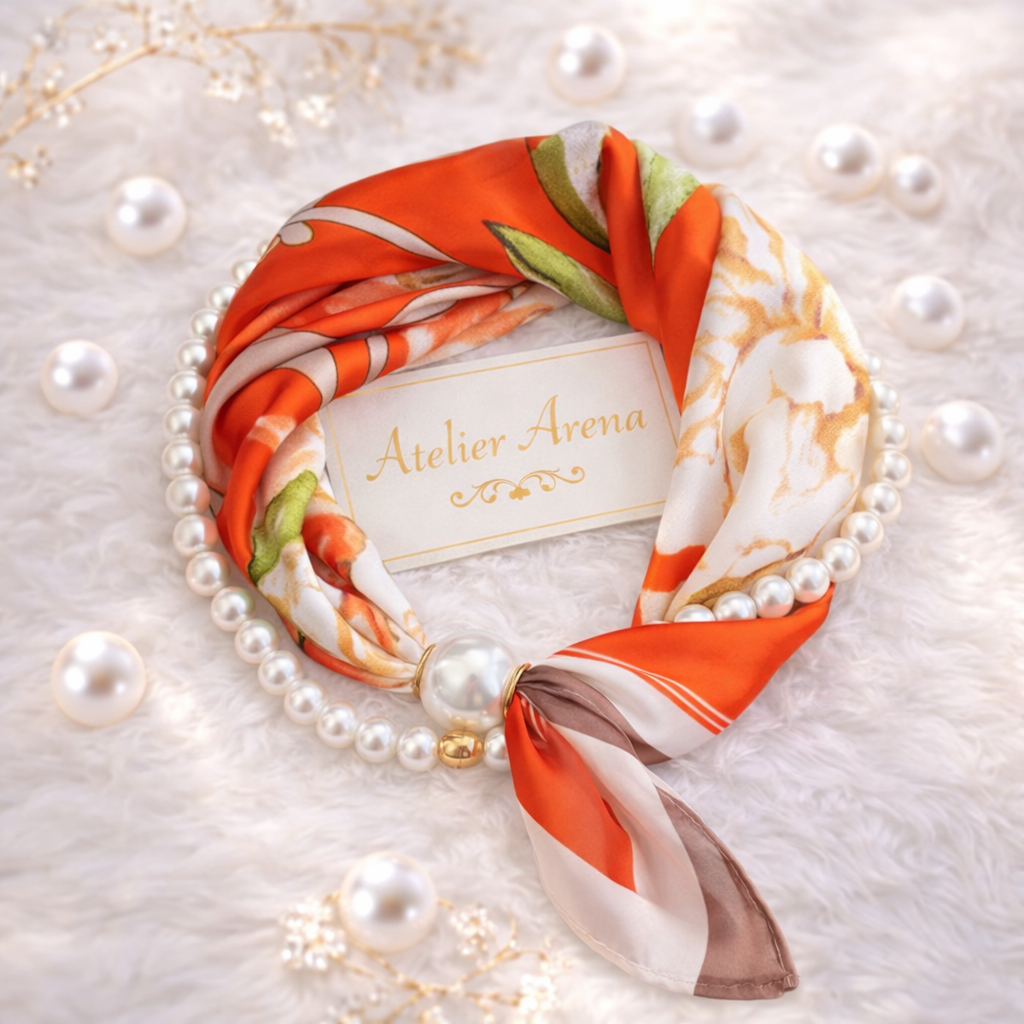 Scarf Bundle with Pearl Necklace - Orange