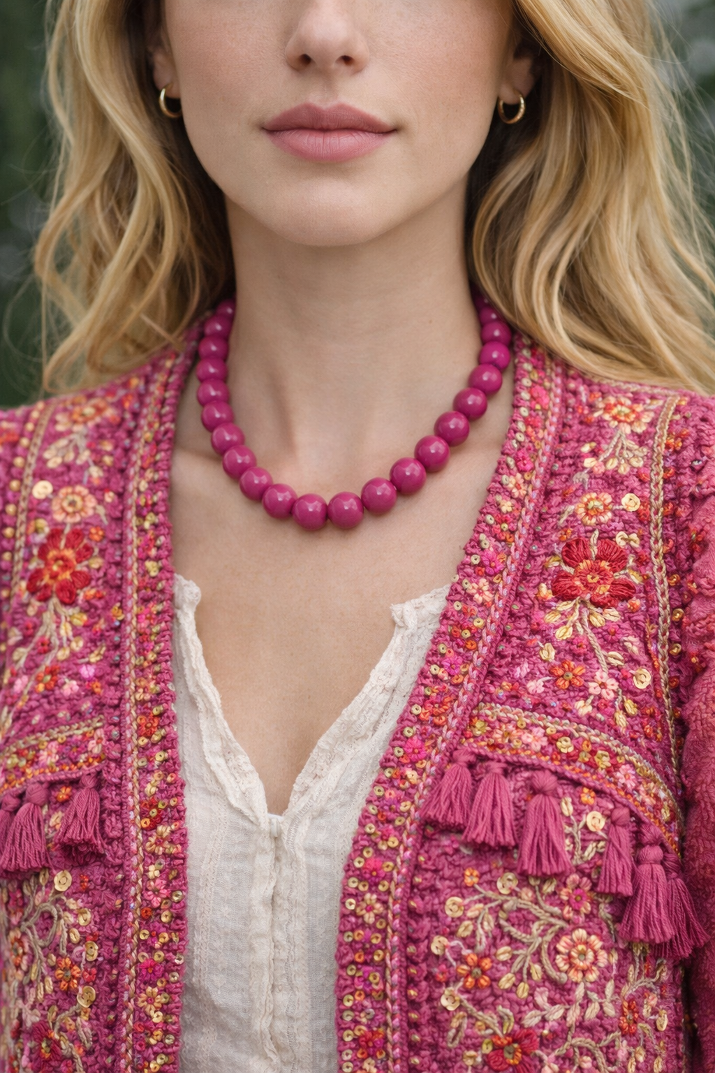 Fuchsia Pink Bead Necklace