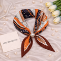 Orange Pattern Scarf with Horse Print and Pearl Detail
