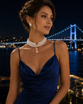Luxury Pearl Choker with V-Pendant - Triple Pearl Necklace