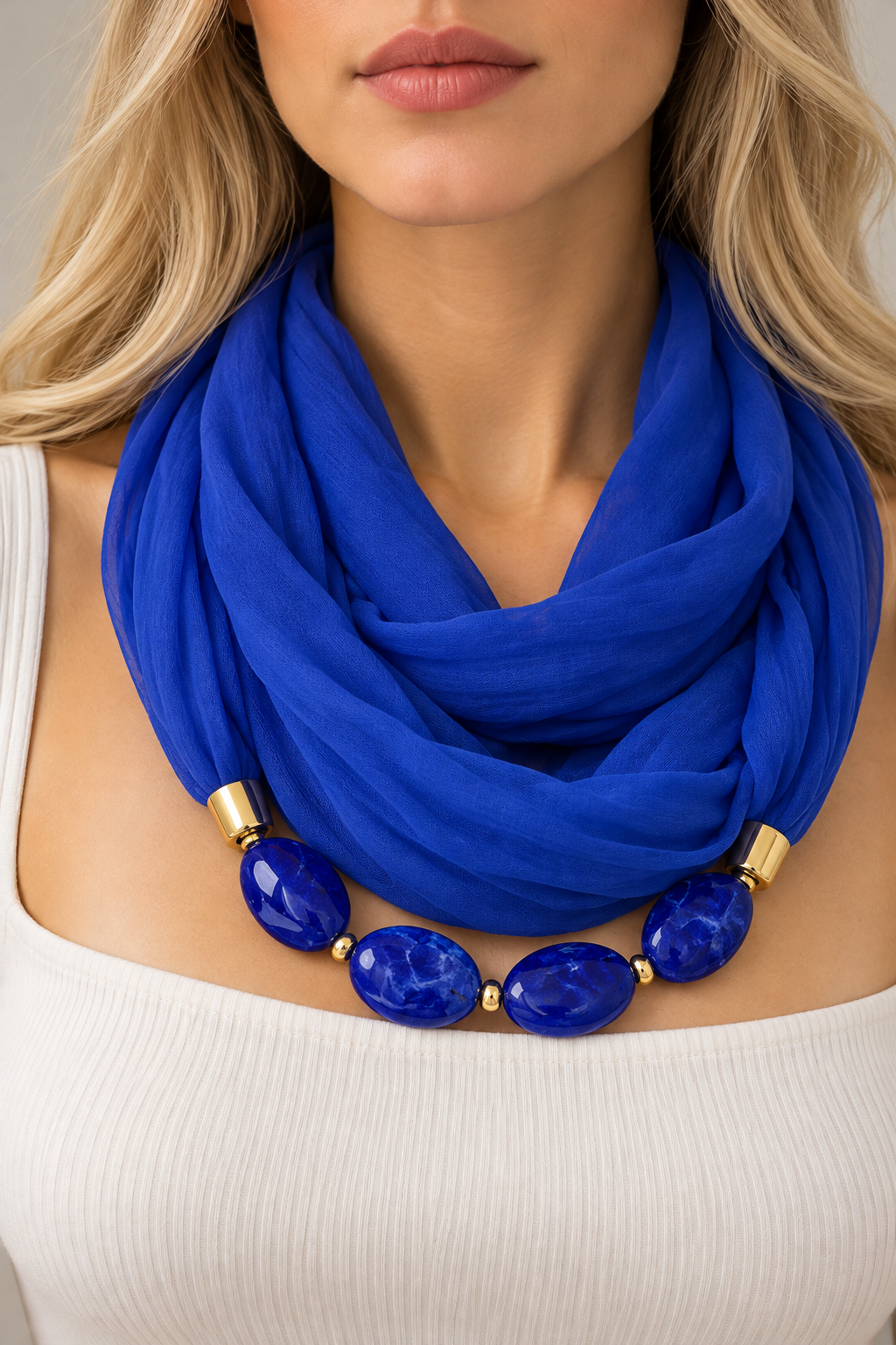 Scarf with Chain - Cobalt Blue
