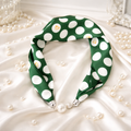 Green Scarf with Dots and Hearts and Pearl