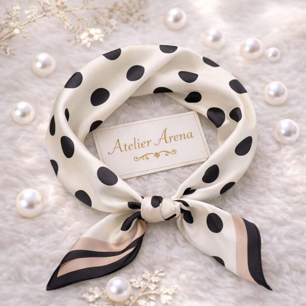 White Scarf with Black Dots