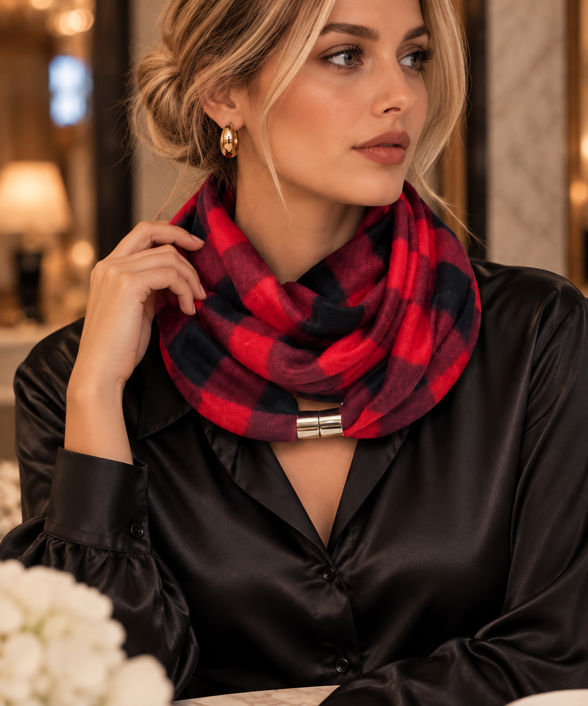 Soft Winter Fleece Sjaal – Red Check