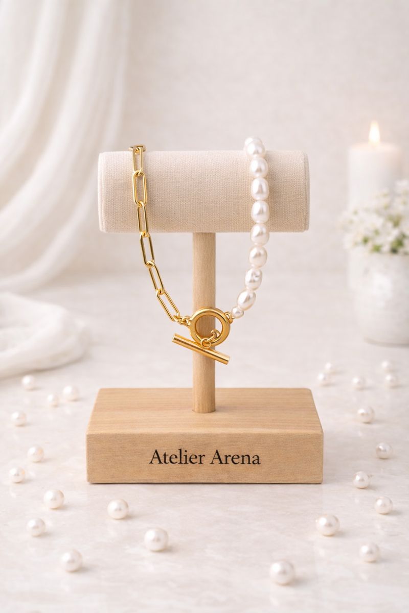 Gold Link Bracelet with Freshwater Pearls
