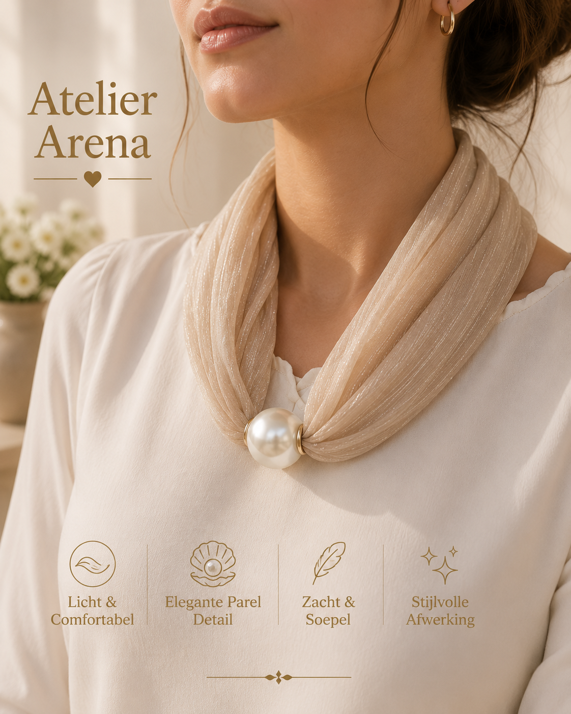Organza Sjaal met Magnetische Sluiting – Beige