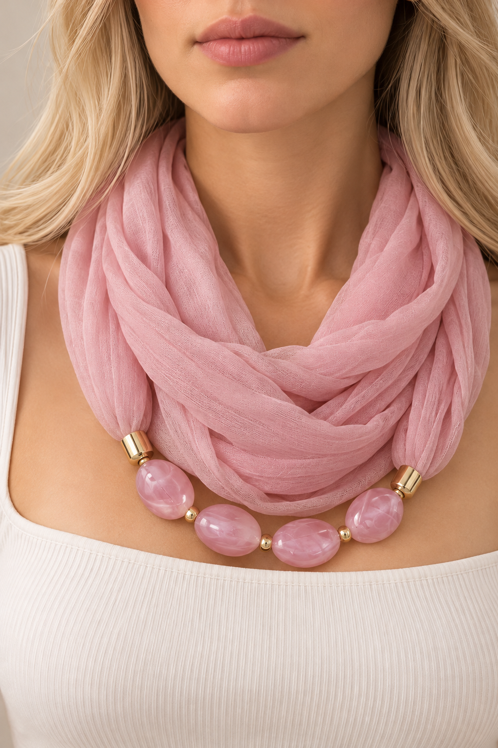 Scarf with Chain - Light Pink