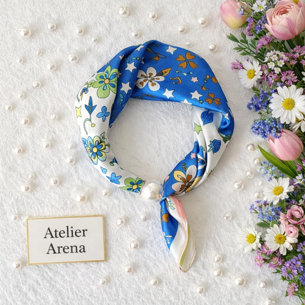 Elegant Floral Scarf with Pearl
