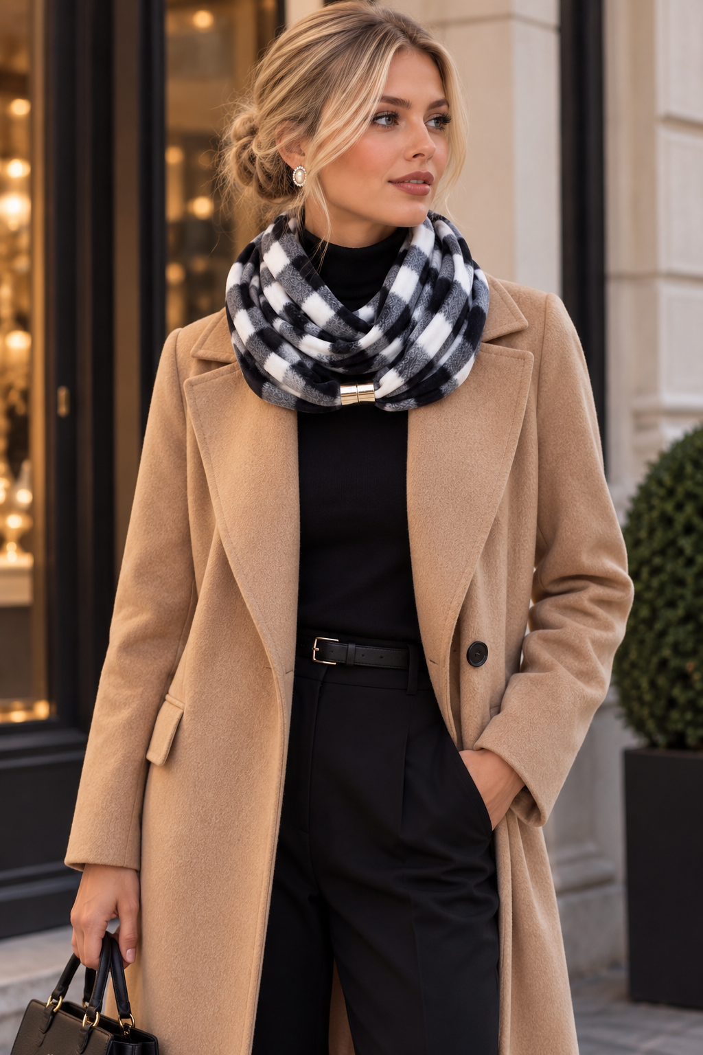 Soft Winter Fleece Sjaal – Black & White Chec