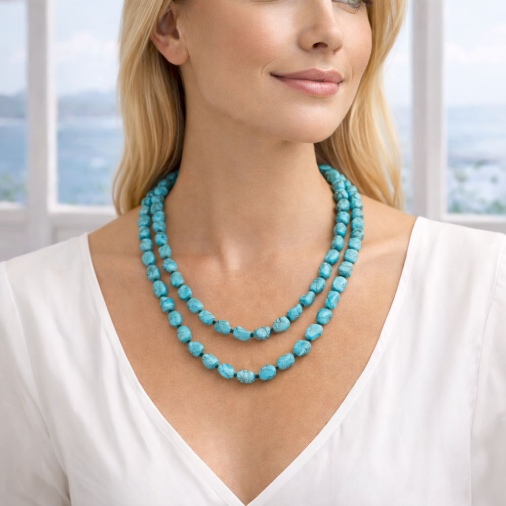 Turquoise Stone Necklace - Double Strand