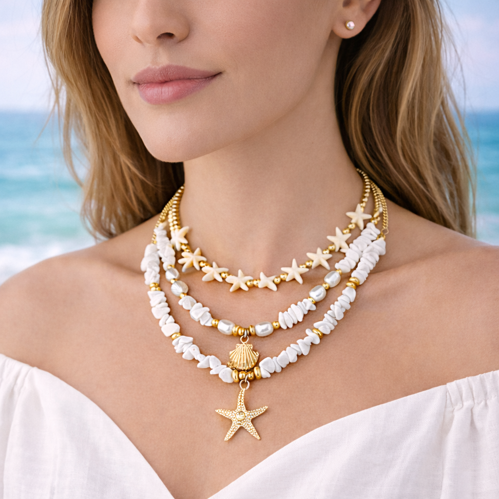 Maritime Necklace Set with Shell and Starfish