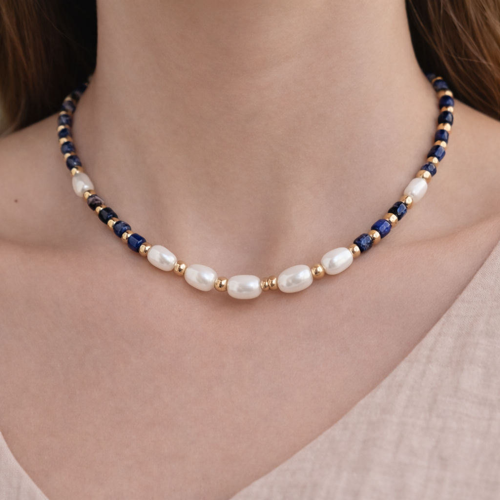 Freshwater Pearl and Lapis Lazuli Necklace
