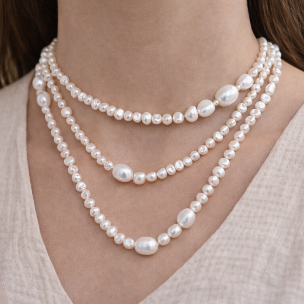 Freshwater Pearl Necklace 120 cm - Triple Layered
