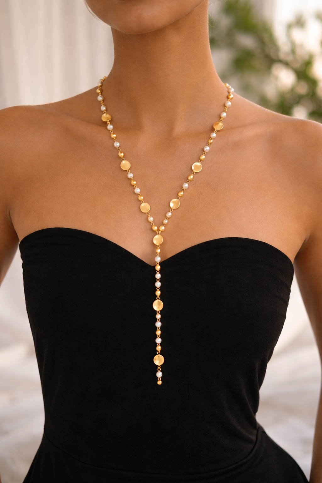 Y-Necklace Pearls &amp; Gold