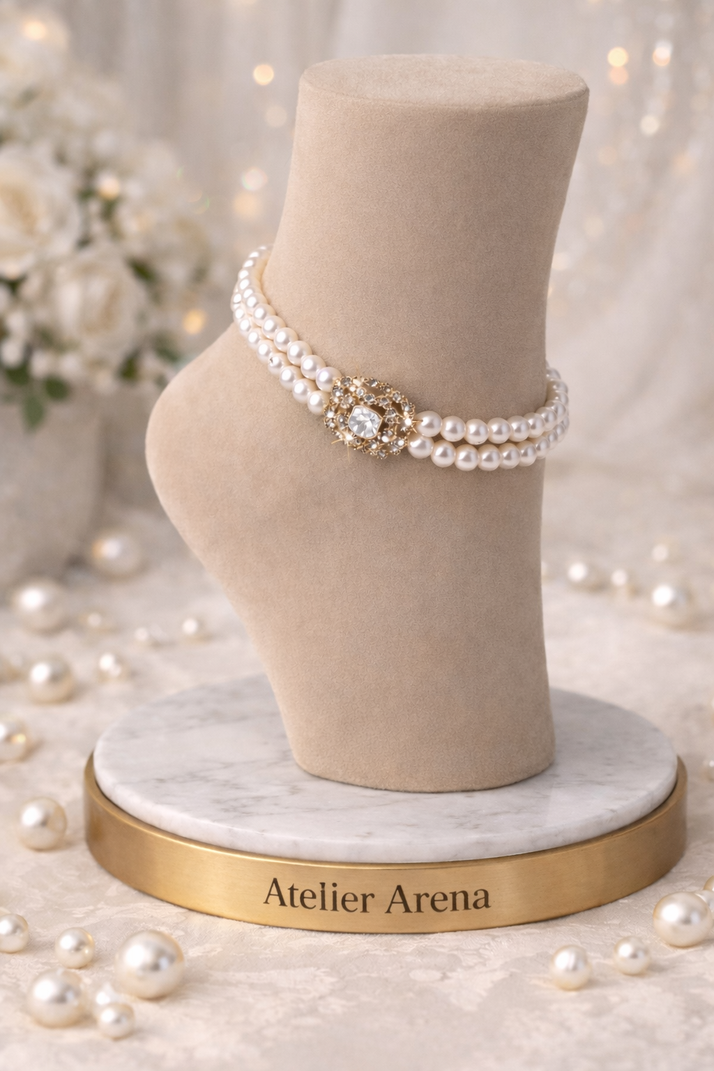Double Pearl Anklet with Gold Clasp