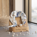 White Scarf with Blue Design and Pearl