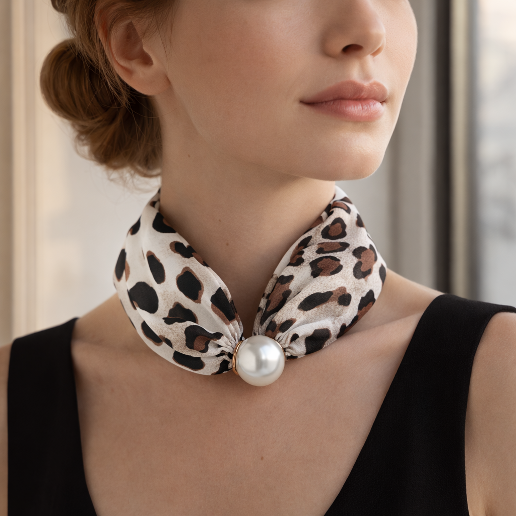 Panther Print Scarf with Pearl