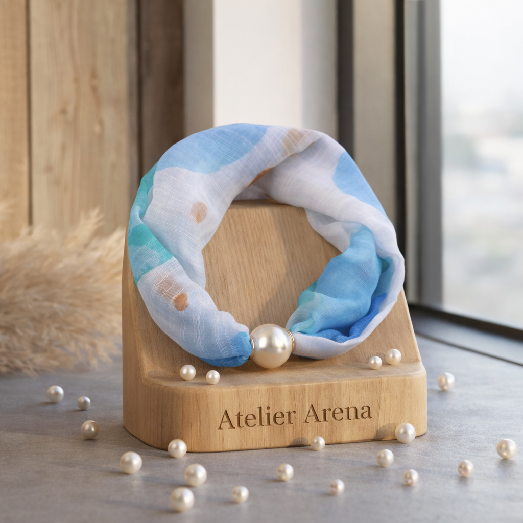 Blue Scarf with Pearl