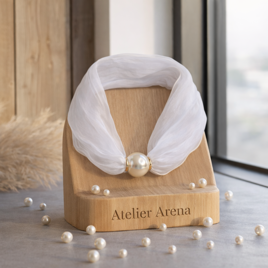 White Organza Scarf with Pearl