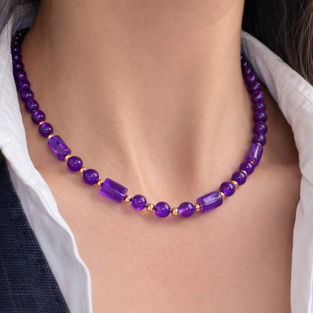 Amethyst Necklace with Gold Accents