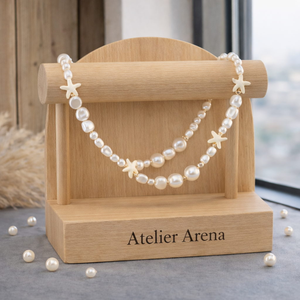 Pearl Necklace with Starfish Charms