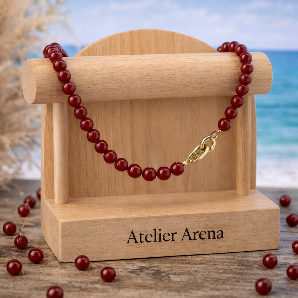 Red Agate Necklace with Gold Clasp