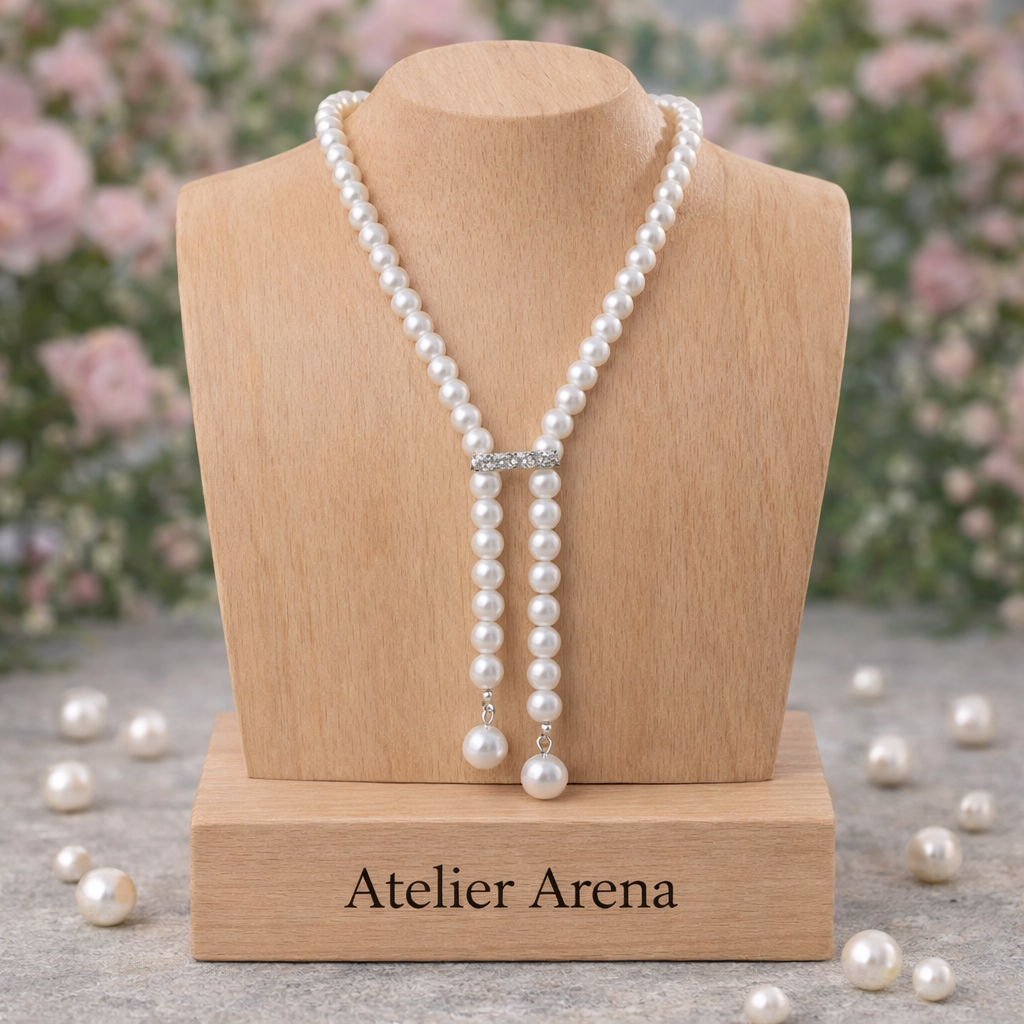 Long Pearl Necklace with Crystal Slide - Y-Necklace