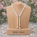 Long Pearl Necklace with Crystal Slide - Y-Necklace