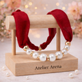 Pearl Necklace with Red Silk Band