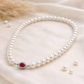 Freshwater Pearl Necklace with Red Gemstone