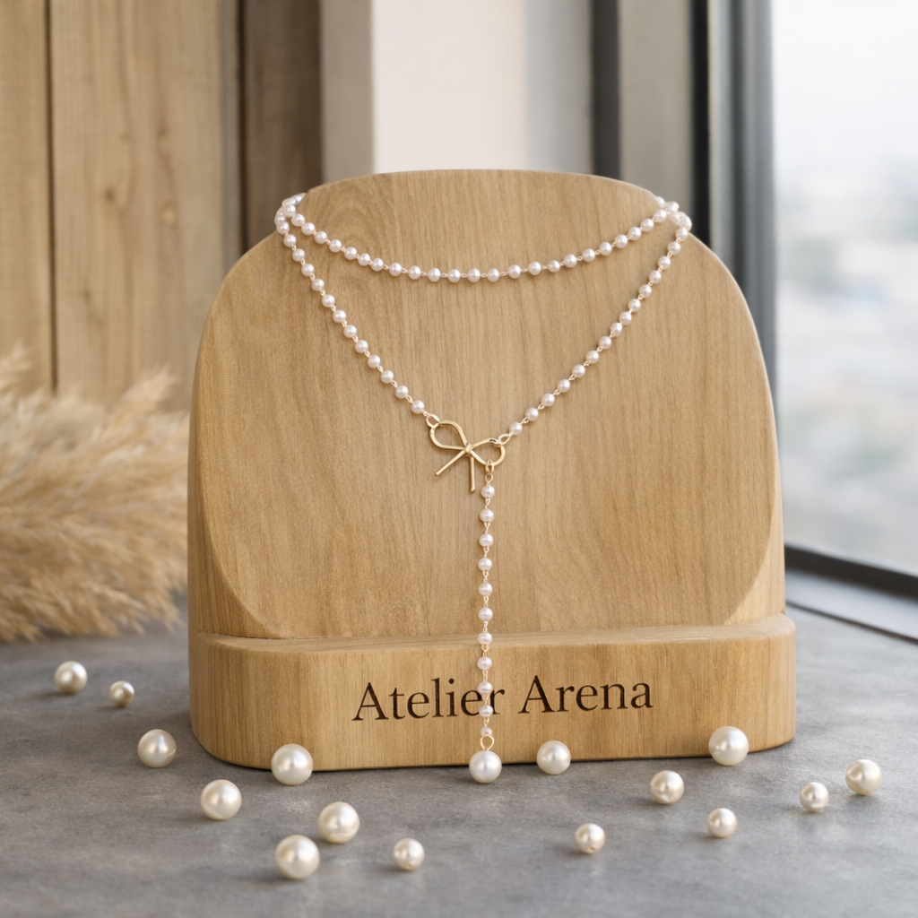 Double Layered Pearl Necklace with Bow Detail