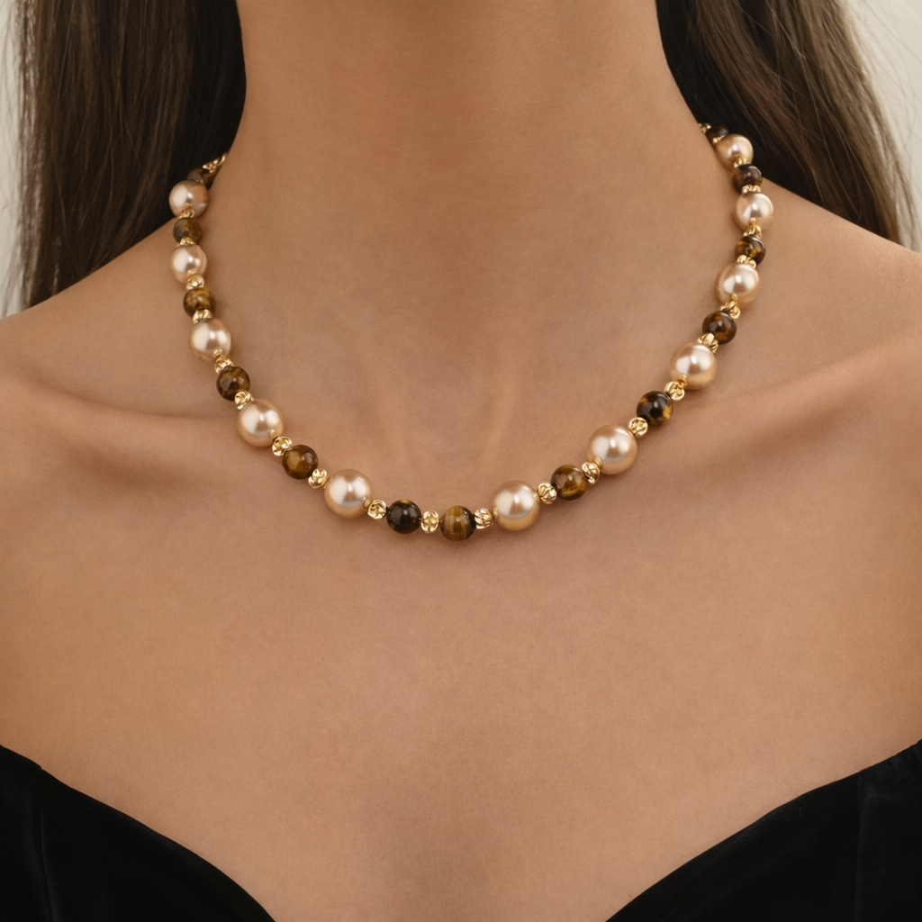 Freshwater Pearl and Tiger Eye Necklace