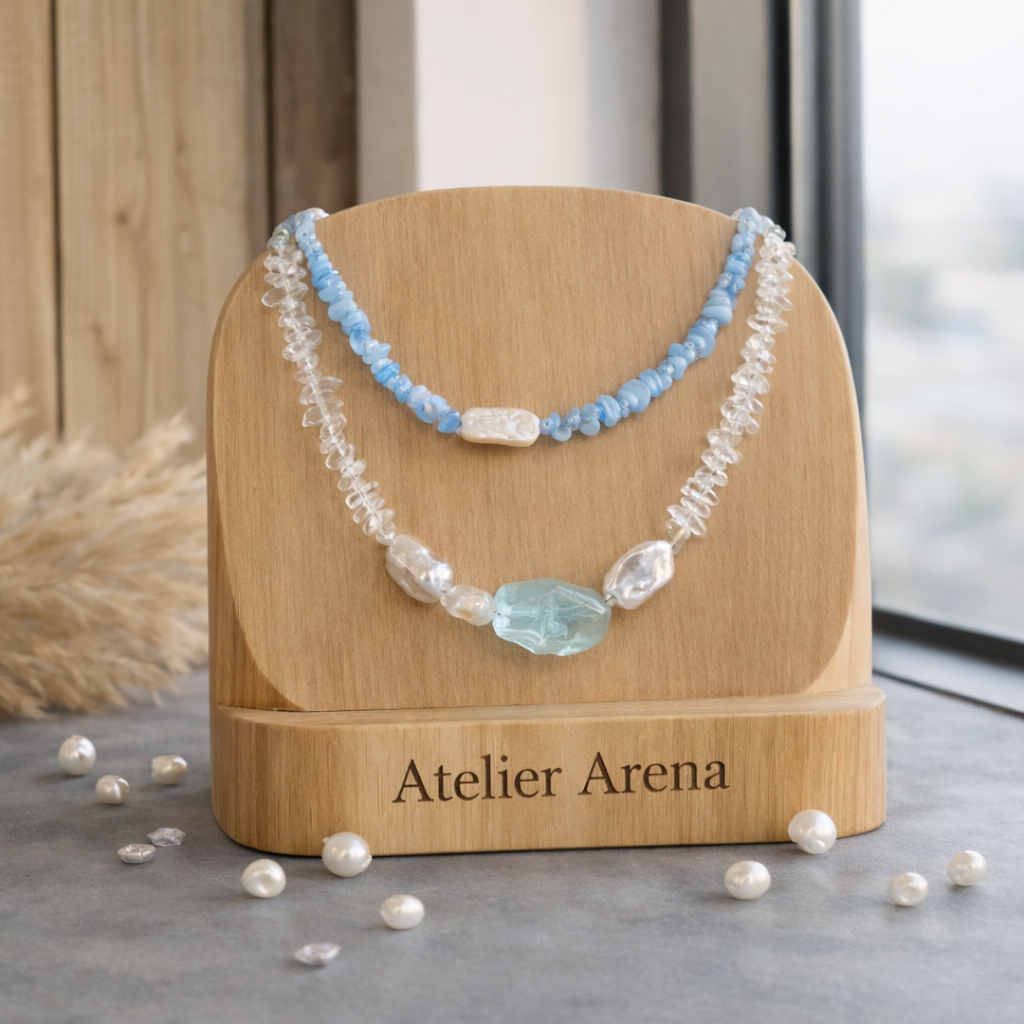 Freshwater Pearl and Aquamarine Bohemian Necklace Set