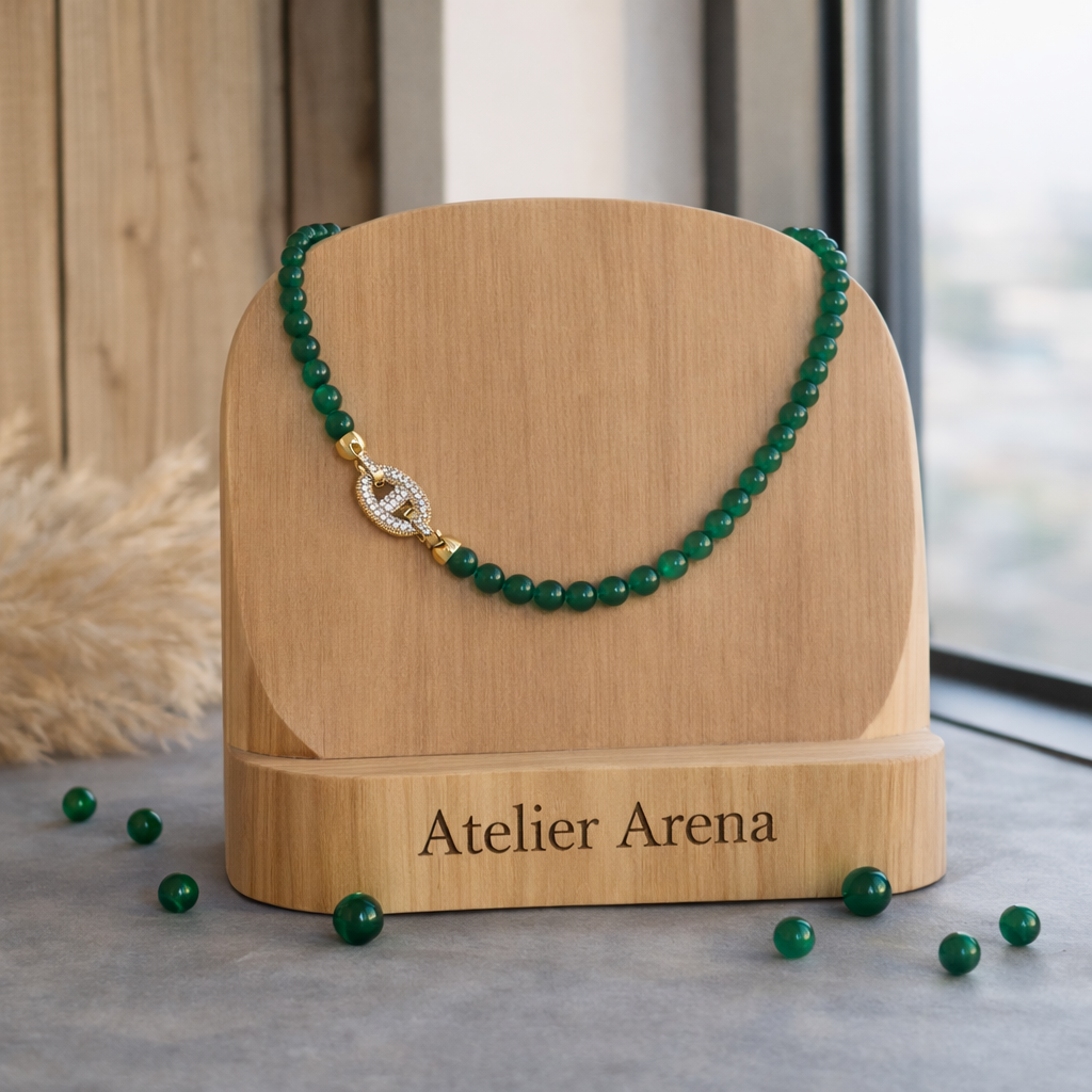 Green Agate Necklace with Crystal Clasp