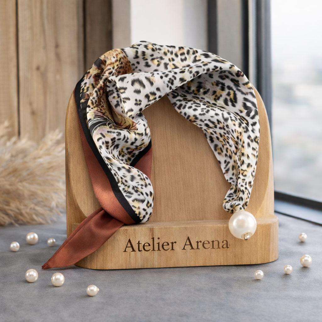 Silk Scarf with Leopard Print and Pearl