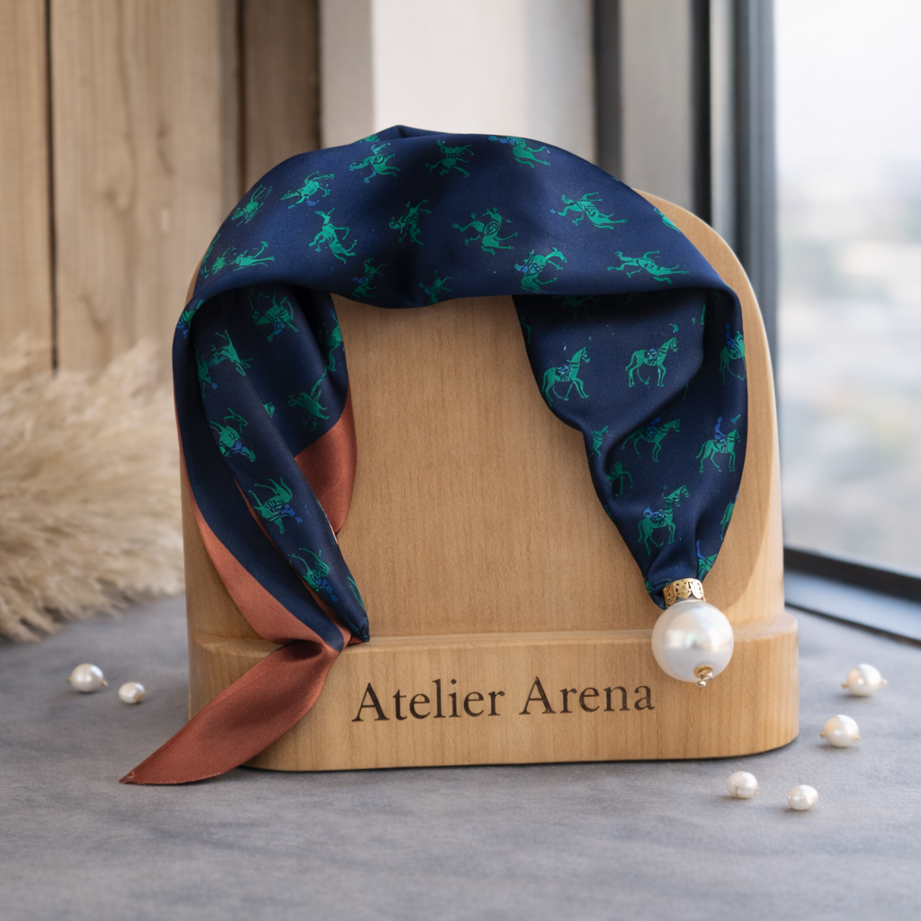 Silk Scarf with Horse Print and Pearl
