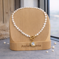 Freshwater Pearl Necklace with Toggle Clasp and Gemstone Pendant