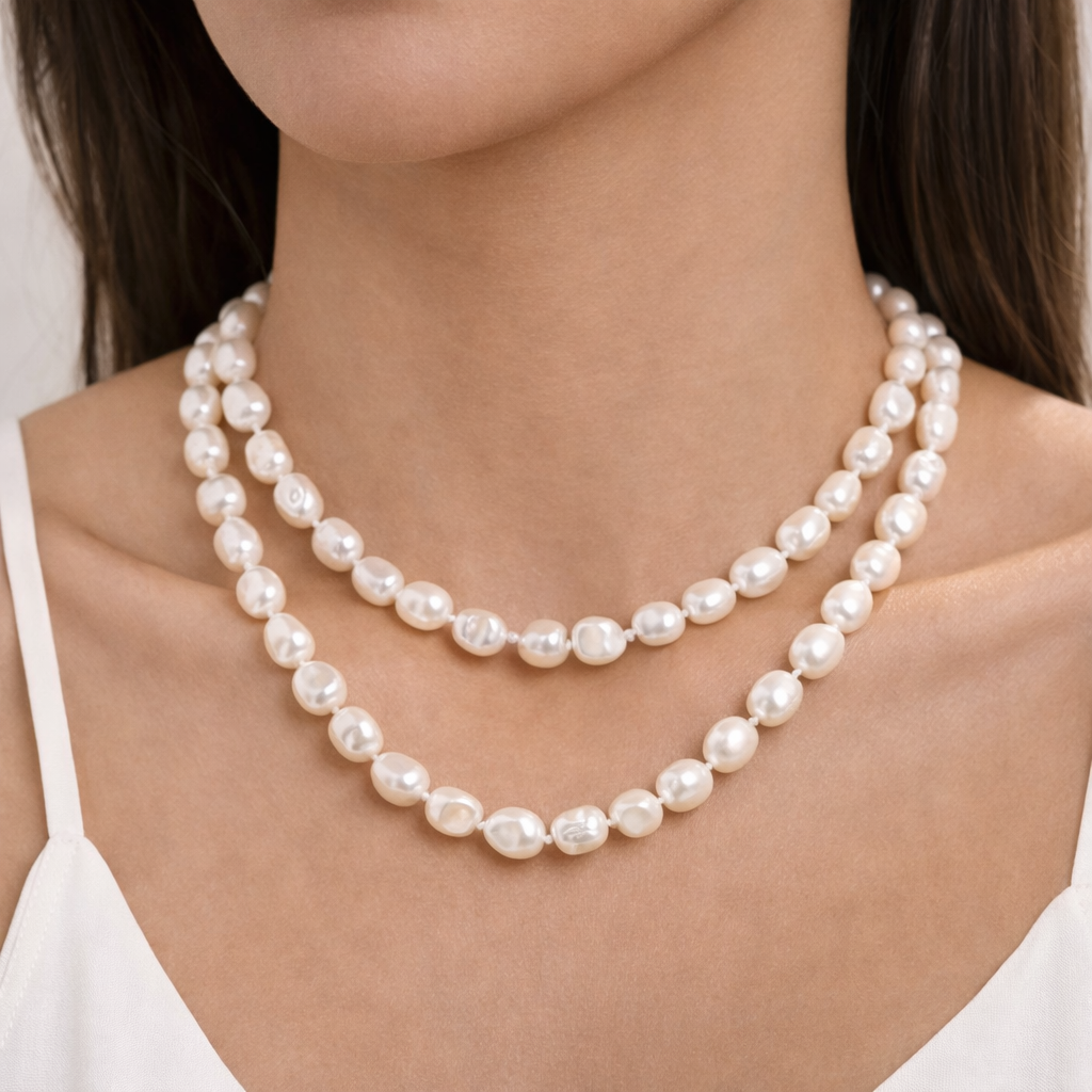 Long Freshwater Pearl Necklace 86 cm - Double Layered