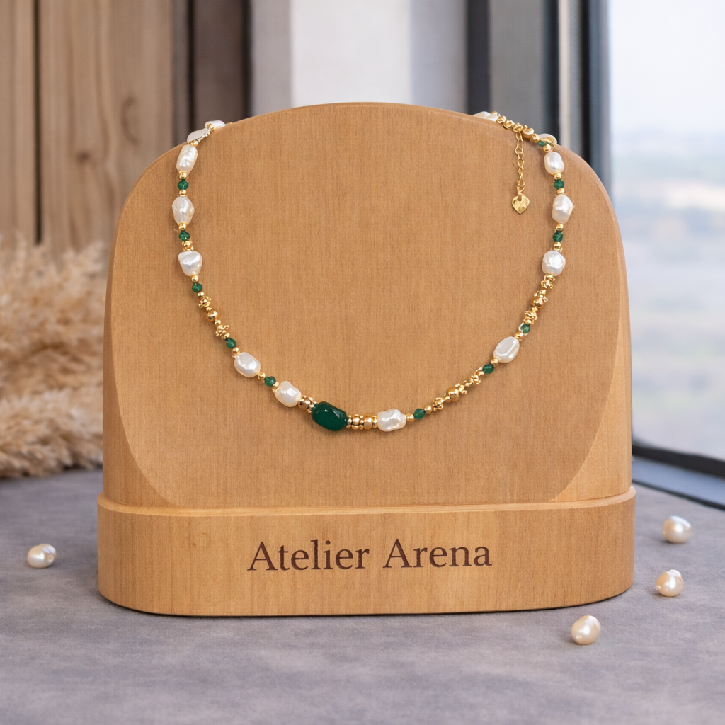 Freshwater Pearl and Jade Stone Necklace