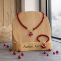 Red Pearl Jewelry Set - Necklace and Bracelet