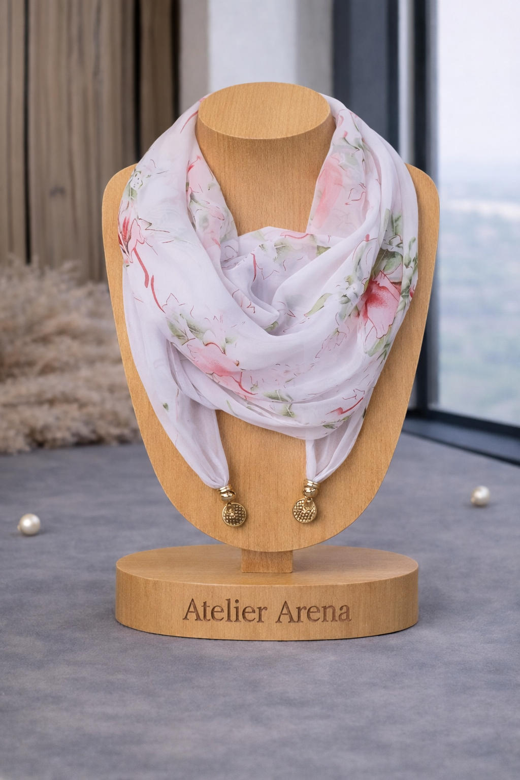 Scarf Floral Print - Pink &amp; White