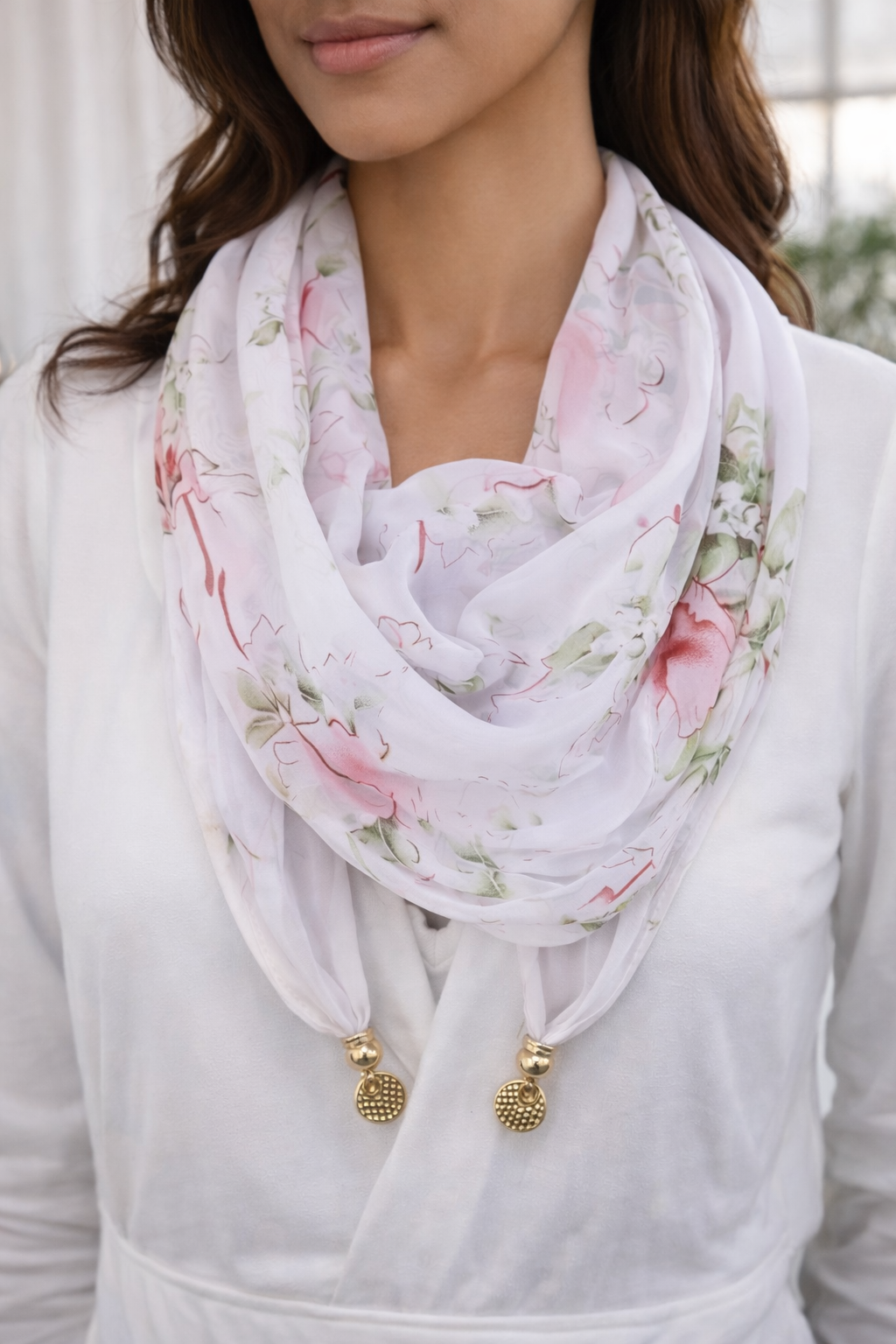 Scarf Floral Print - Pink &amp; White