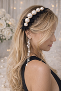 Pearl Headband with Crystal Pendant - Black